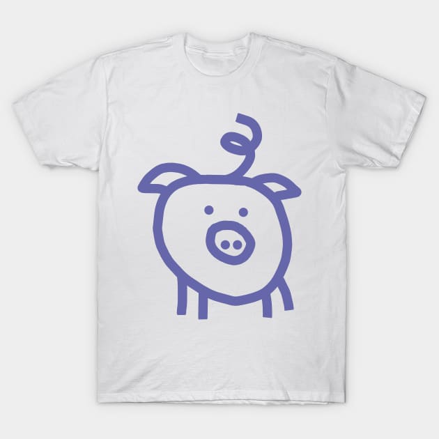 Very Peri Periwinkle Blue Line Animals Cute Pig Color of the Year 2022 T-Shirt by ellenhenryart